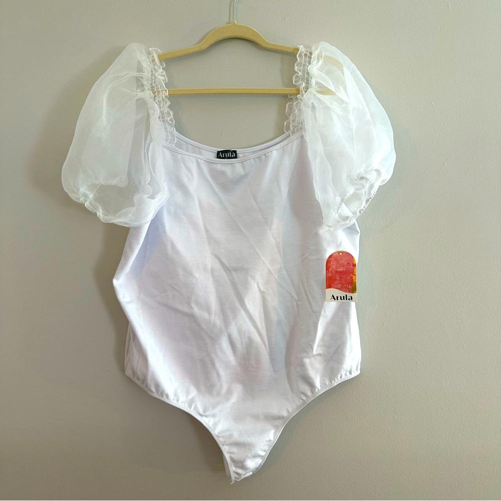 Arula White Bodysuit with Sheer Sleeves